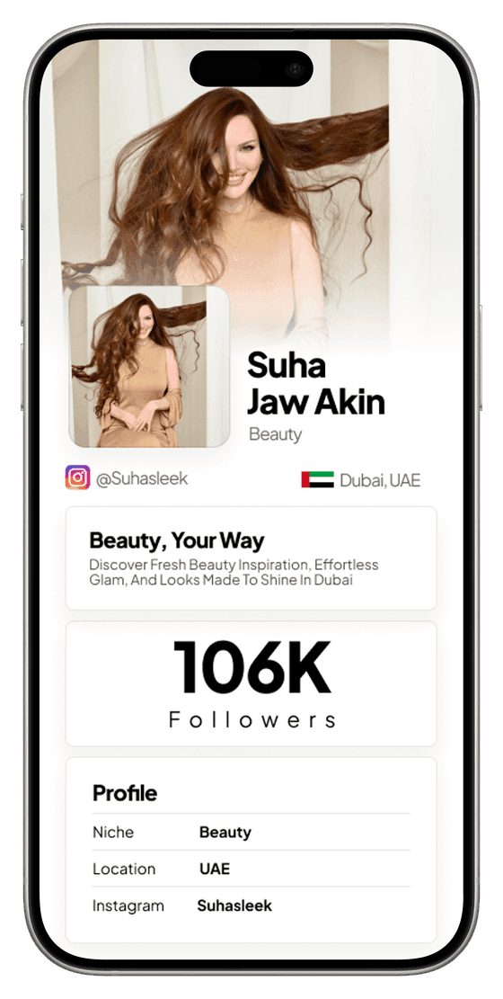 Suha Jaw Akin — Beauty — Dubai, UAE — @Suhasleek, a creator on QYUBIC X