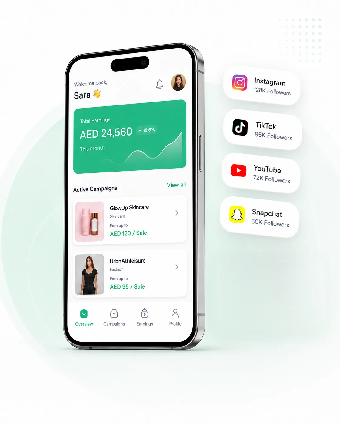Creator earnings app preview — illustrative
